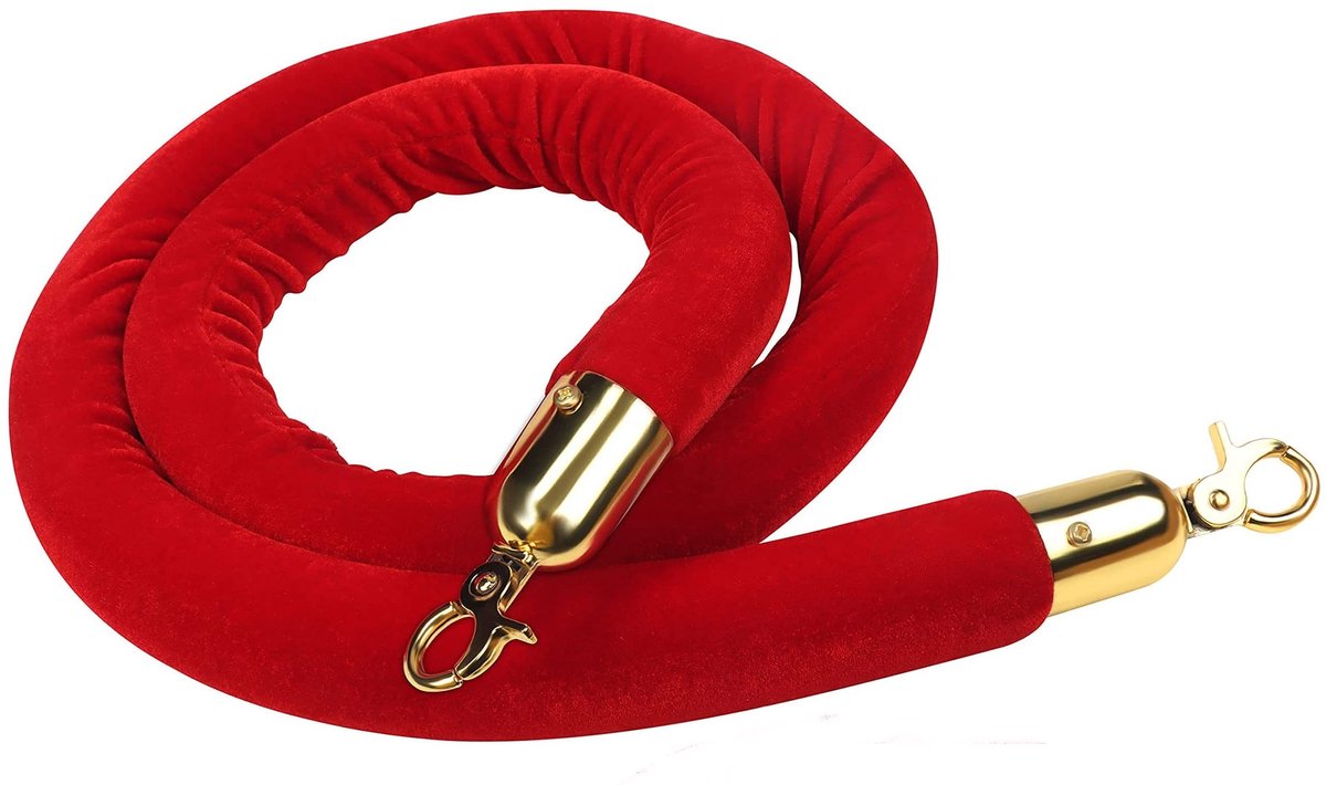 Dailygoods- Stanchion Touw 1,5 m - Gevlochten Touw - Gouden Haken - Barrière Touw - Bioscopen/Casino's - Roestvrij Staal - Wachttouw