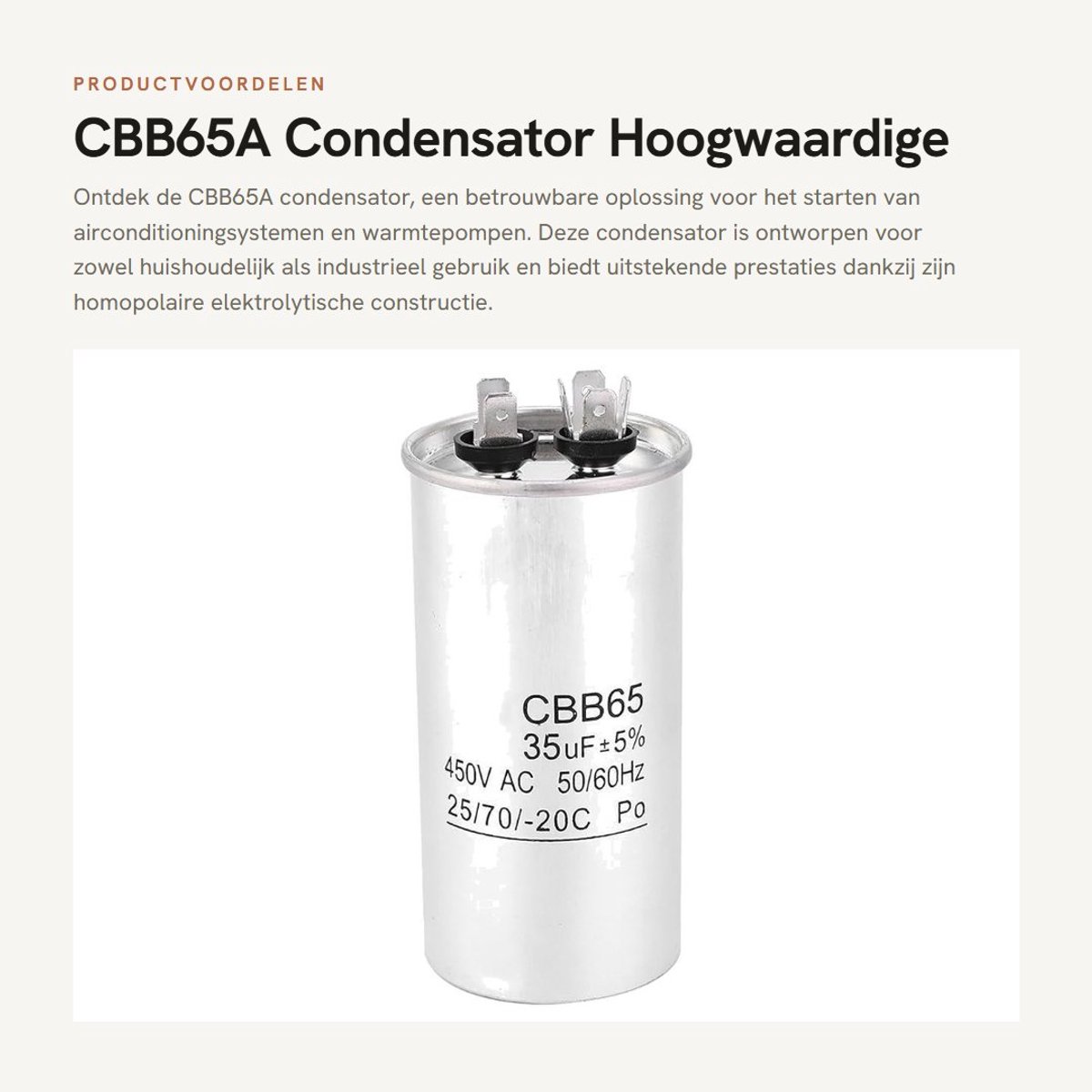 Dailygoods - CBB65A - Condensator - Hoogwaardige startcondensator - 450V 35uF - Waterdicht en duurzaam - Ideaal voor airconditioning en warmtepompen -...