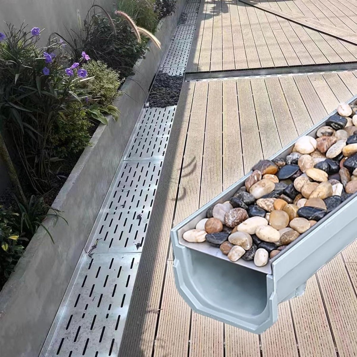 Afvoersysteem Goot - Drainage Rooster - Water Snel Afvoeren - Vulbaar met Kiezels - 100 cm x 10 cm - Grijs