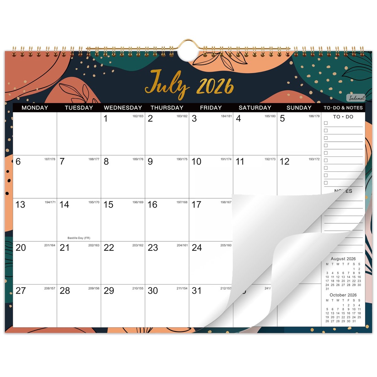 Dailygoods- Wandkalender 2026 - Muurkalender 2026 - 12 maanden - 37,6 x 29,2 cm - Grote gelinieerde blokken - Perfect voor planning en organisatie