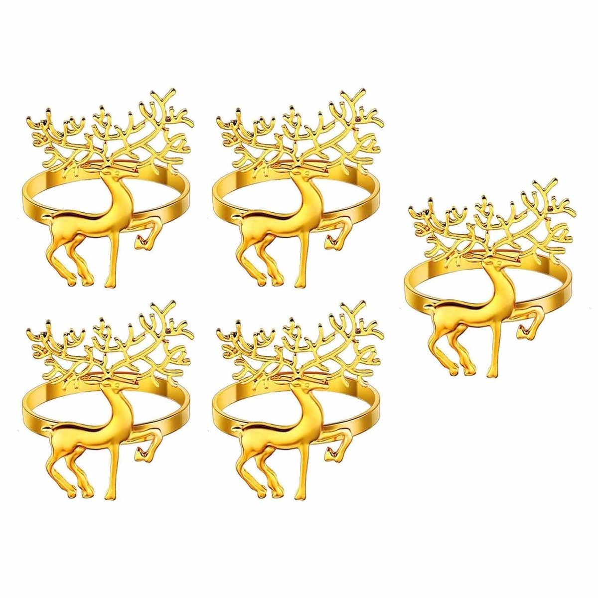 Dailygoods- Kerstservetringen 5 stuks - Gouden Servetringen - Eland Servetringen - Tafeldecoratie - Bruiloft - Duurzaam Legeringsmateriaal