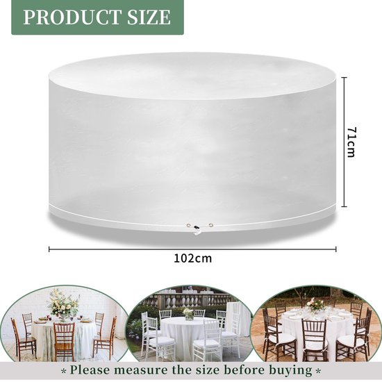 Rond transparant afdekzeil van 102 cm bij 71 cm voor ronde tafels. Meet de tafel op voor aankoop.