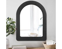 Dailygoods - AAZZKANG Zwarte spiegels voor muur Gebogen spiegel met houten lijst, decoratieve muurspiegel voor slaapkamer en woonkamer 65x45cm