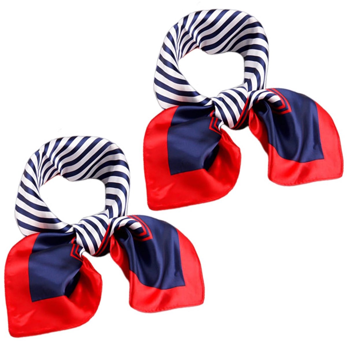 Dailygoods- Sjaal 2-delig - Nautische Sjaal - 50 x 50 cm - Polyester - Rood/Blauw/Wit - Modieus en Praktisch - Bandana