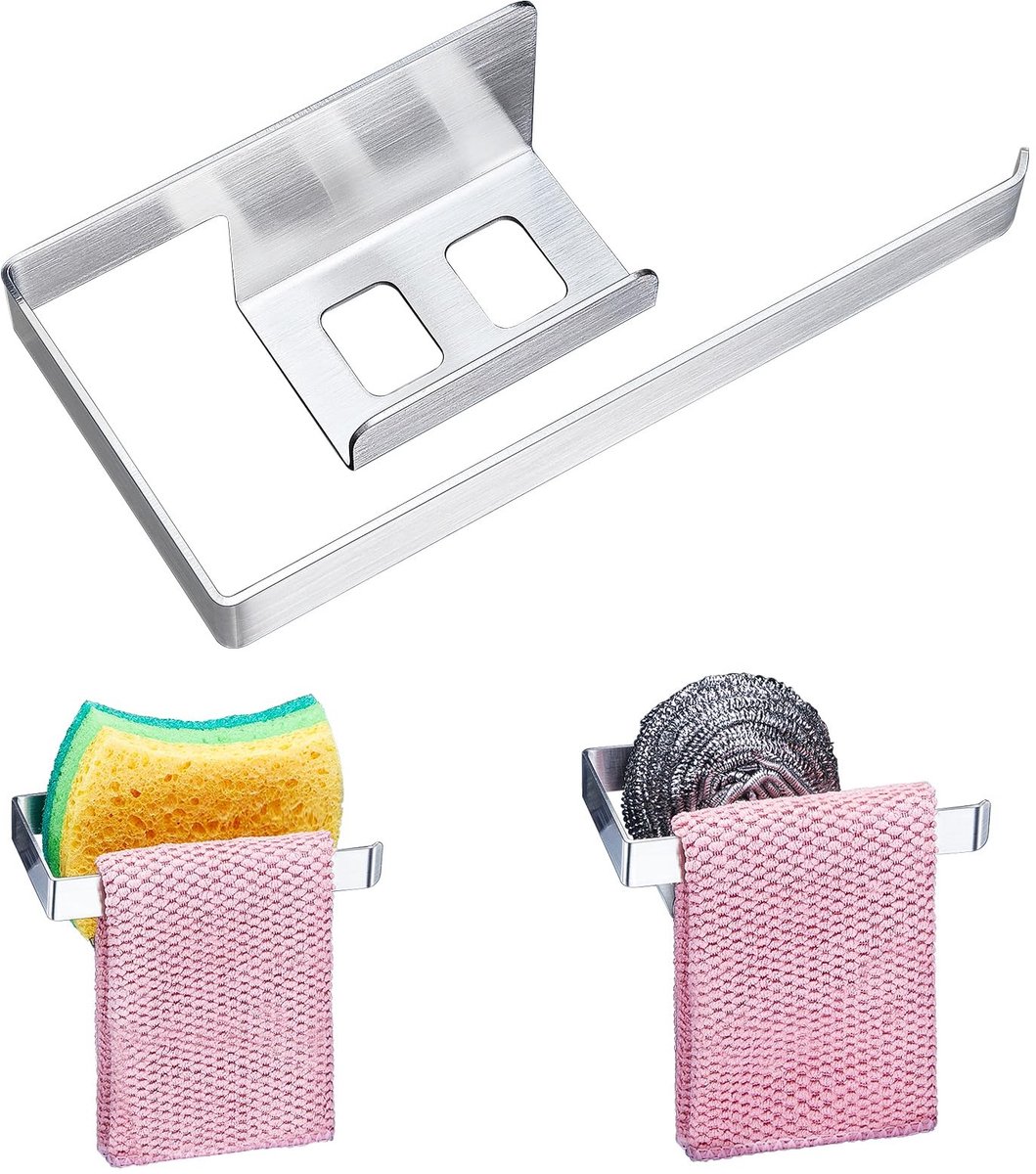 Dailygoods- Sponshouder Roestvrij Staal - Keuken Organizer - Vaatdoekhouder - Keukenaccessoires - Duurzaam - Gemakkelijke Afwatering - Keukenorganizer