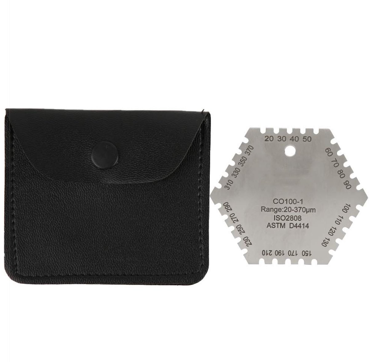 Dailygoods- Diktemeter Roestvrij Staal - Natte Filmkamkaart - Verfdiktemeter - Zeshoekig - 24 Schalen - Diktebereik 20-370um - Laagdikte Meter