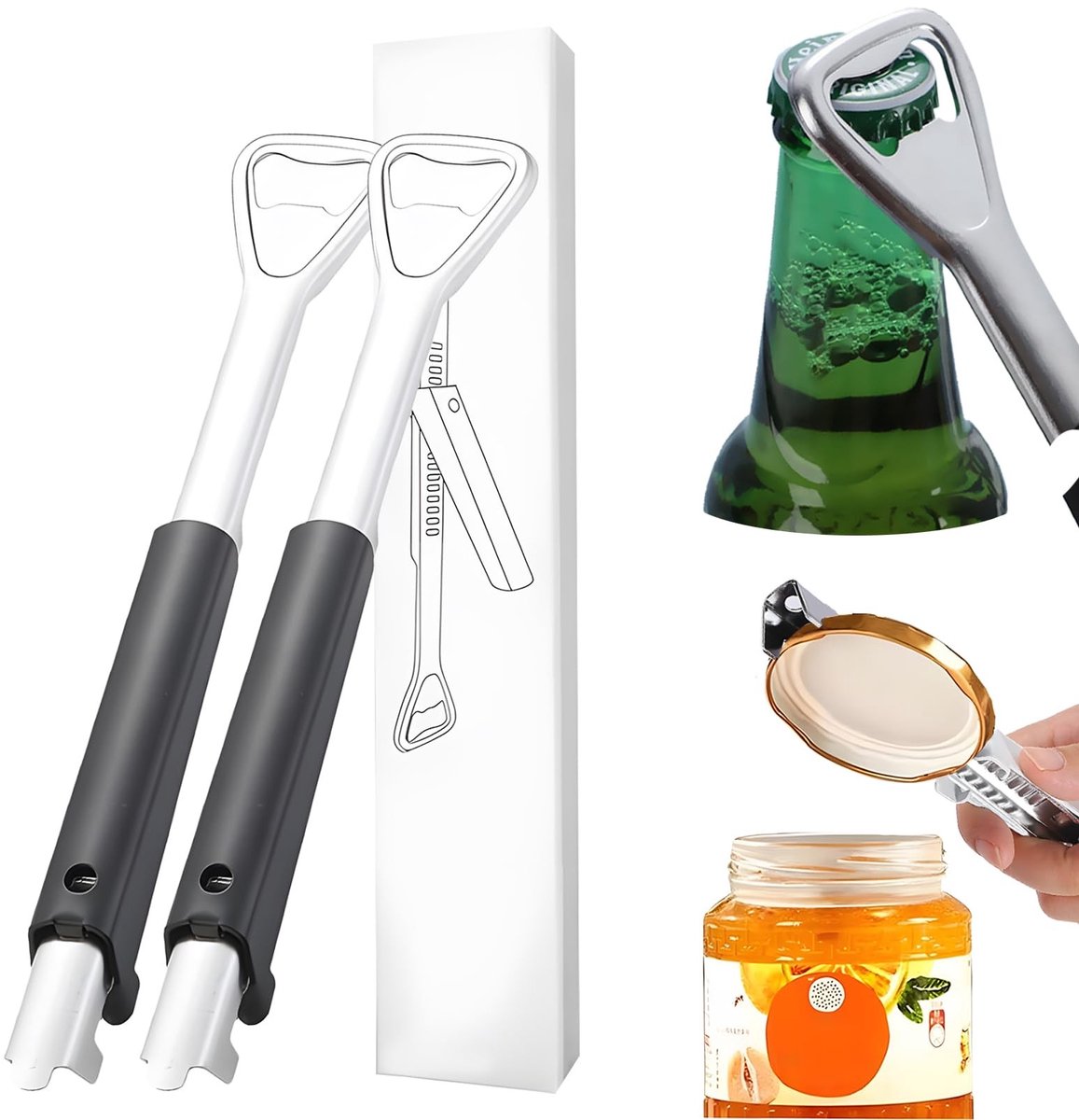 Dailygoods- Blikopener - Verstelbaar voor senioren - Werkbesparend - Roestvrij staal - Artritis glasopener - Geschikt voor flessendoppen 1-10 cm - Dekselopener