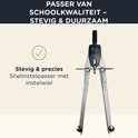 Zilveren passer met zwarte bovenkant en een snelle instelknop voor nauwkeurige metingen.