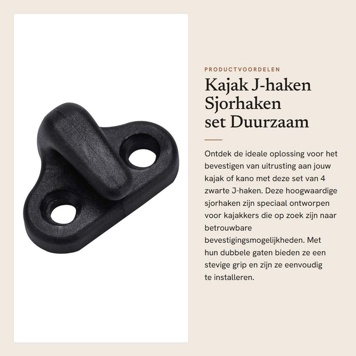 Dailygoods- J-haken Set van 4 - Duurzame Sjorhaken - Nylon Kajak Haken - J-vorm Haken - Platte Kopschroeven - Geschikt voor Bungee/Touw tot 3/8 inch