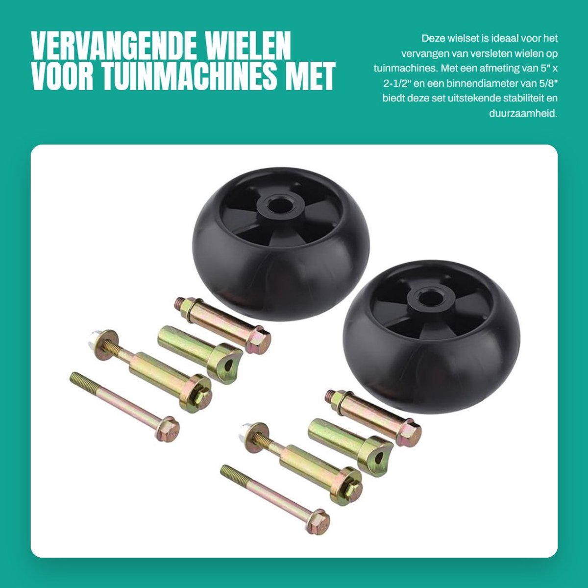 Dailygoods- Deck Wiel Vervanging voor John Deere - Wielset 5" x 2-1/2" - Inclusief Hardware - Binnendiameter 5/8" - Set van 2 Wielen - Maaiwiel