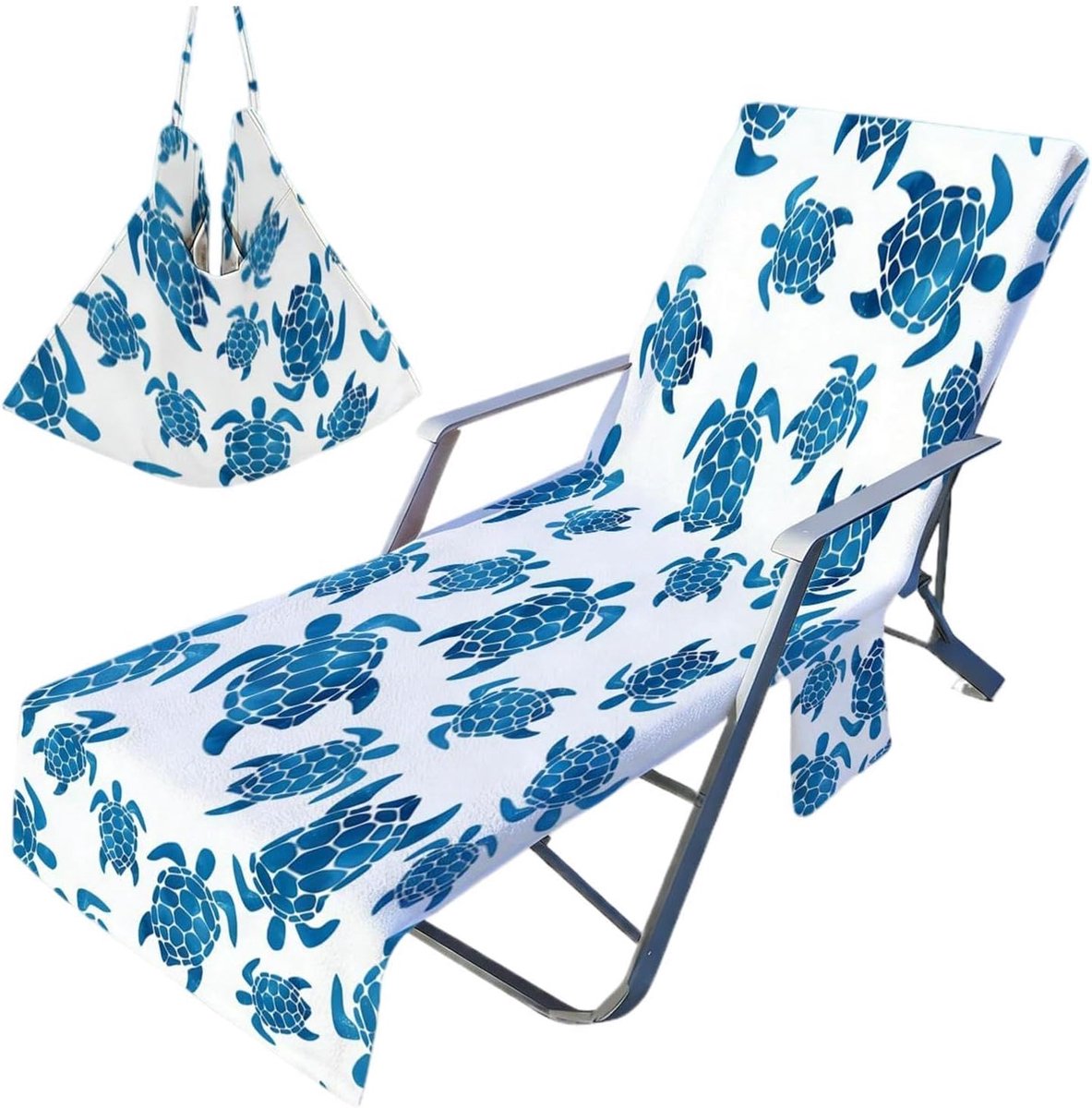 Stoelhoes - Strandlaken - Buiten Ontspannen - Met Handige Zakken - 210 x 75 cm - Blauw