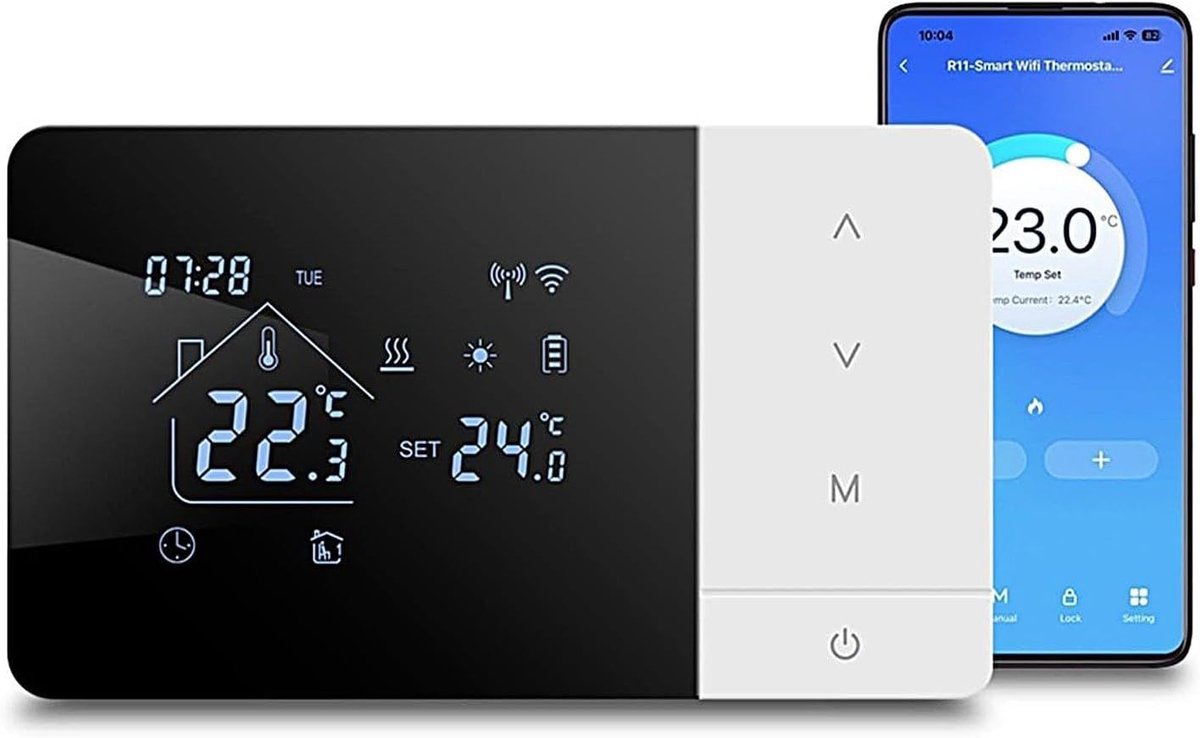 Thermostaat Huis - Temperatuurregelaar Slim - Klimaatregeling Thuis - Touchscreen Spraakbediening - 14 x 8.1 x 2 cm - Zwart Wit