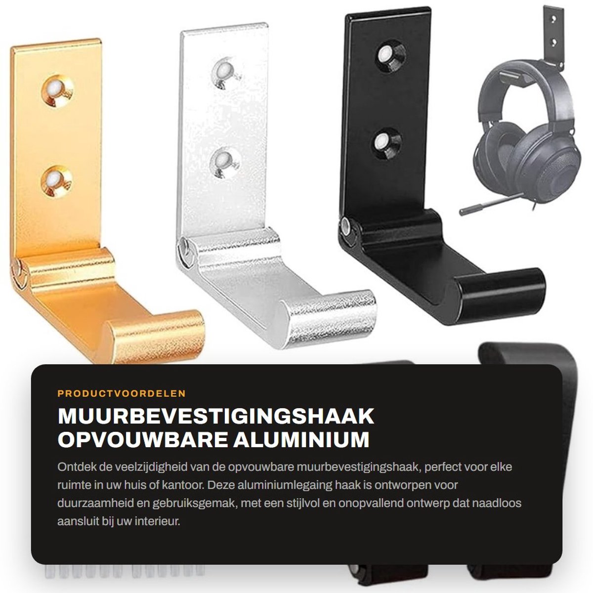 Dailygoods - Muurbevestigingshaak - Opvouwbare Aluminium Haak - Ruimtebesparend Design - 3 Stuks - Sterk en Duurzaam - Geschikt voor Kantoor en Keuken