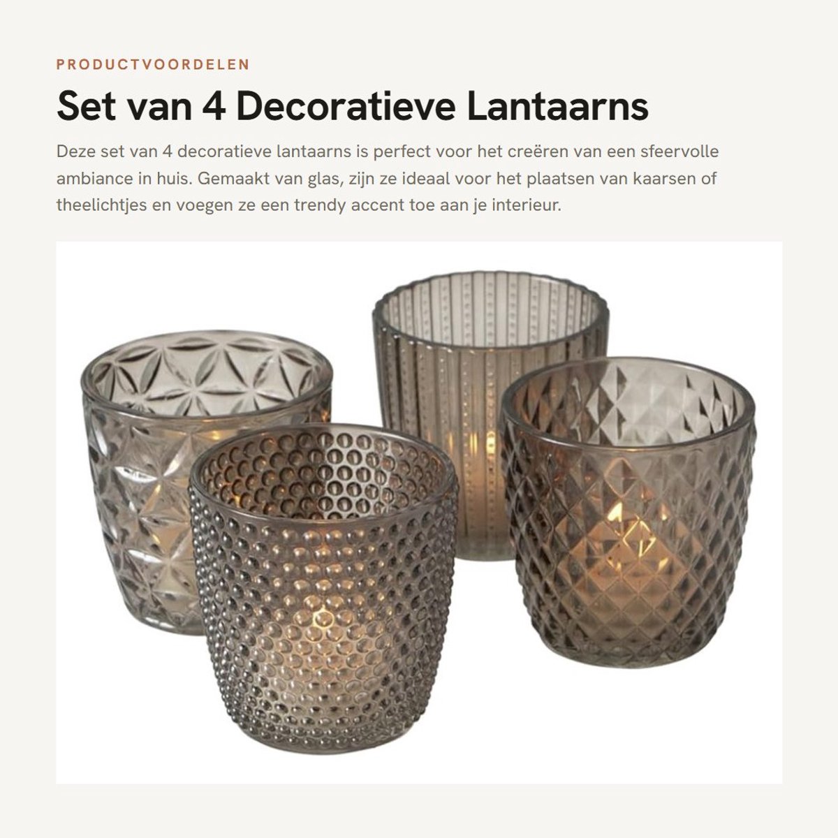 Dailygoods- Lantaarn Set - 4-delig - Decoratieve Glazen - Theelichthouder - Tafeldecoratie - Ø 8 cm - Verschillende Patronen