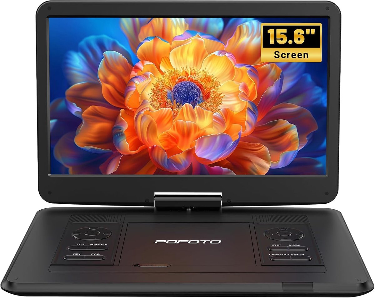 Draagbare dvd-speler - Mobiele mediaspeler - Films kijken - Draaibaar HD-scherm - 156 inch scherm - Zwart