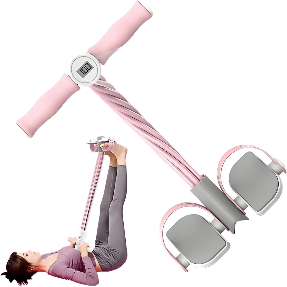 Fitness Pedaaltrekker - Krachtbanden Trainingsapparaat - Thuis Trainen - Antislip Handgrepen - 455 g - Roze