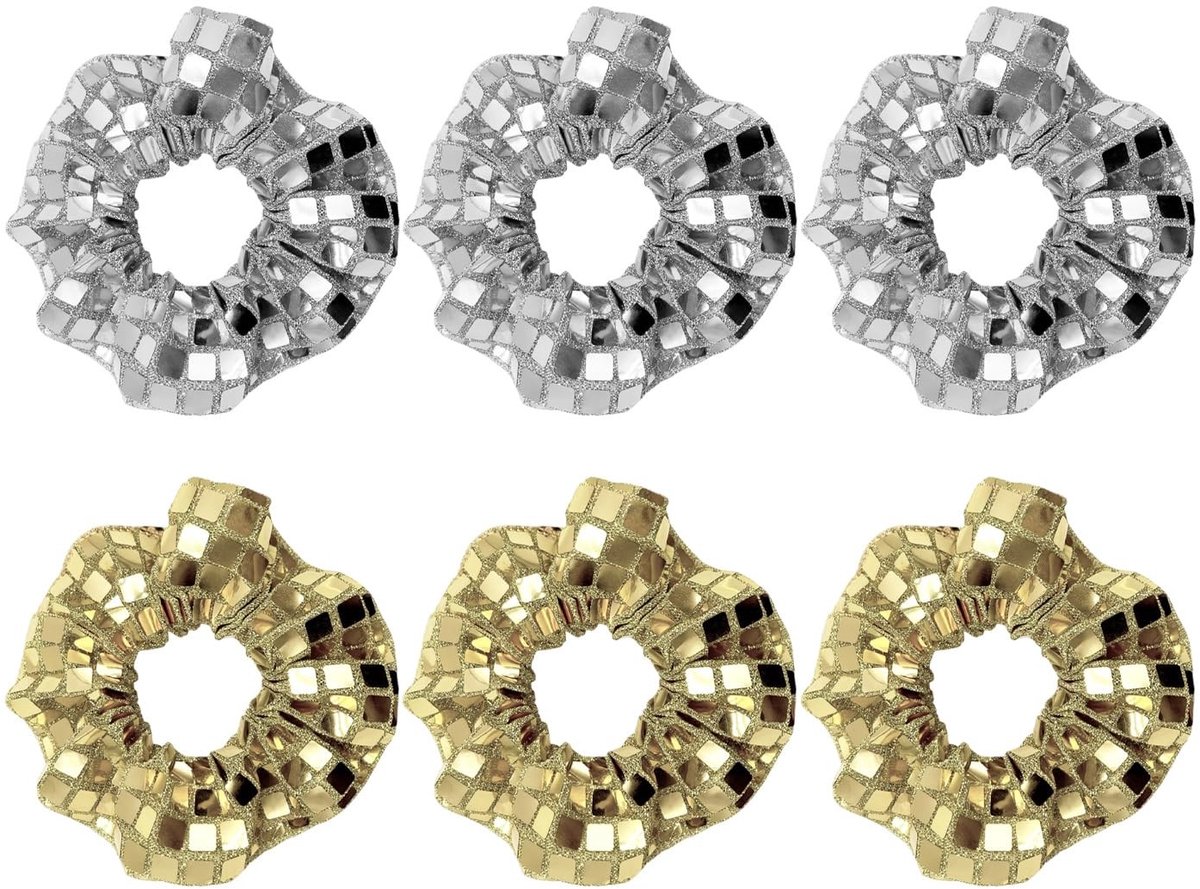 Dailygoods- Haarelastiekjes 6 stuks - Discotheekstijl - Decoratieve haarelastiekjes - Vierkante pailletten - Geschikt voor kapsel - Uniek ontwerp - Haarsieraad