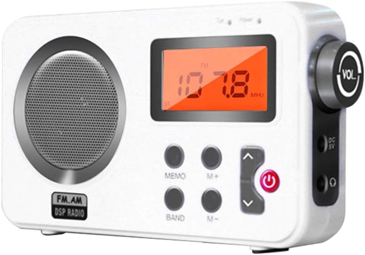 Douche Radio - Draagbare Stereo - Ontspanning Thuis - Met Hoofdtelefoonpoort - 15 x 9 cm - Wit