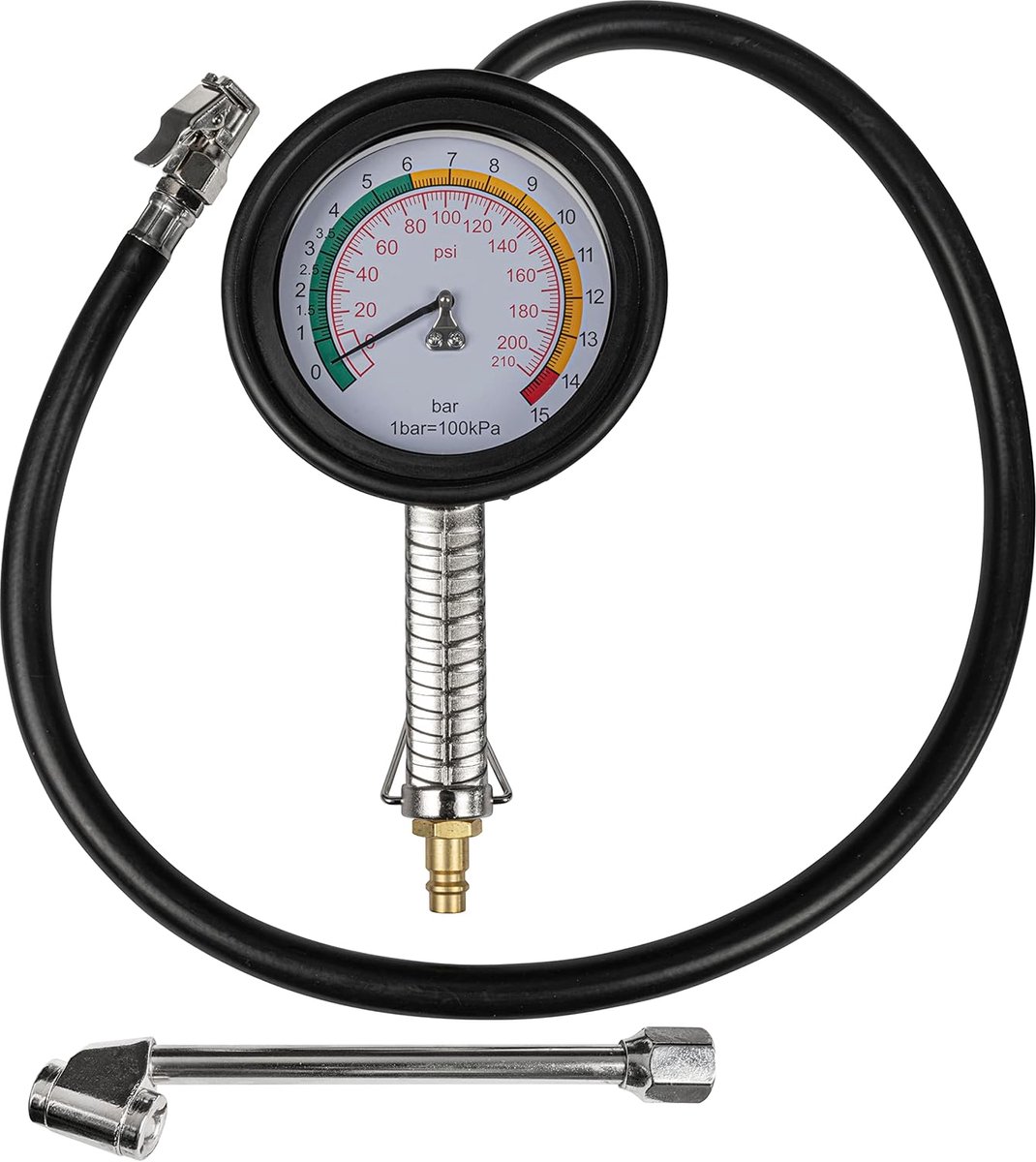 Bandenpomp met meter - Luchtdrukmeter - Banden op spanning - Grote manometer - 11 bar - Zwart