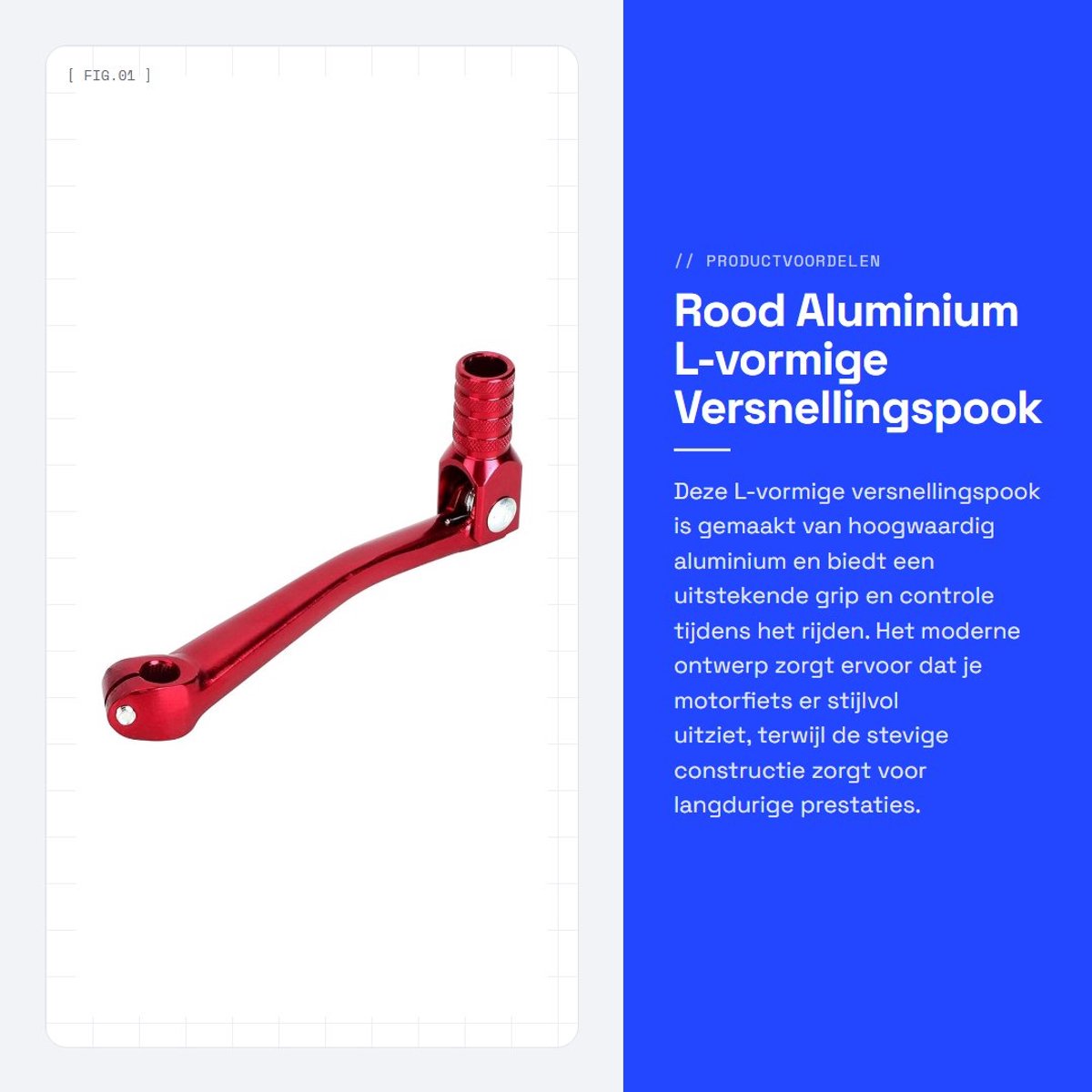 Dailygoods- Versnellingspook L-vormig - Rood Aluminium - 15 cm x 6,5 cm - Geschikt voor motorfiets - Schokbestendig - Sterk en duurzaam ontwerp - Versnellingshendel