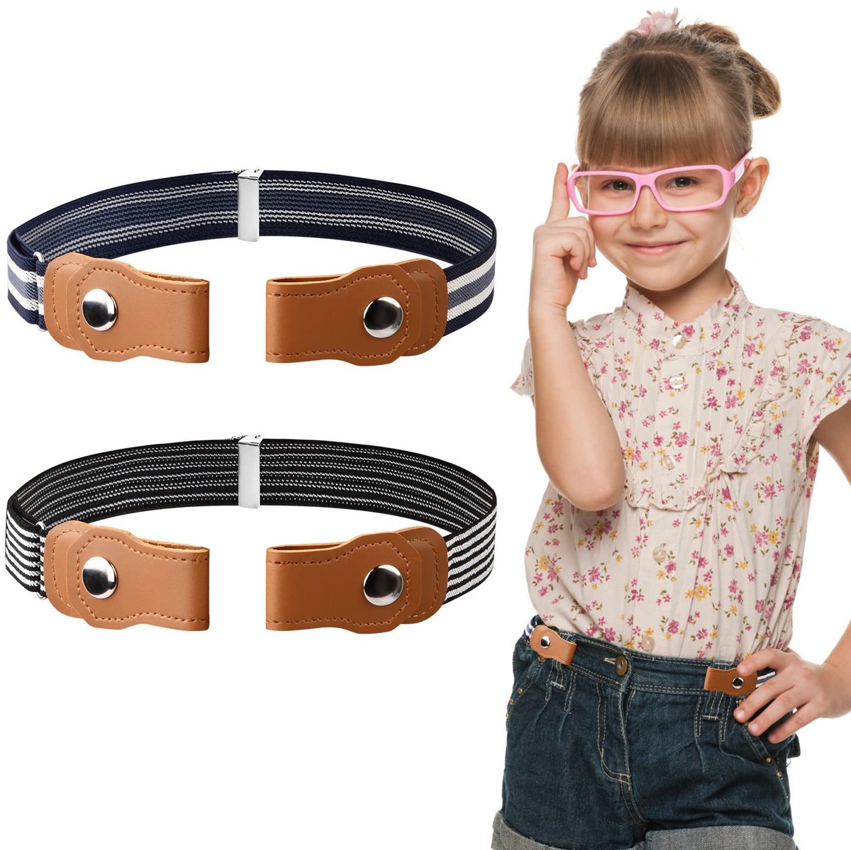 Dailygoods- Elastische Riem - 2 Stuks - Verstelbare Riem - Gespvrije Riem - Uniseks - Zacht Elastisch Materiaal - Riembreedte 2,5 cm - Kinderriem