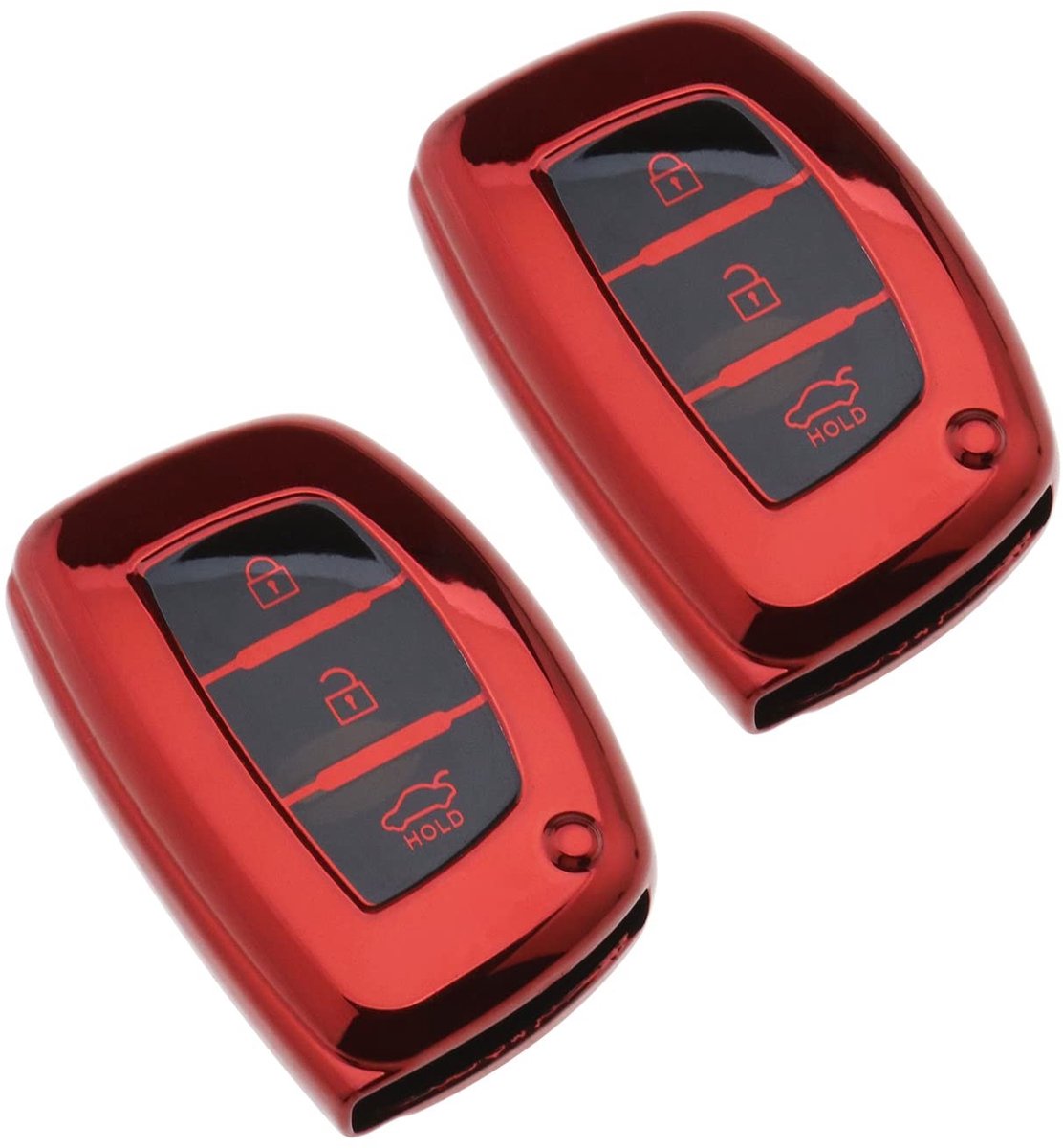 Dailygoods- Autosleutel Cover Glanzend Rood - Sleutelhoes TPU - Beveiligd - Valbestendig - Krasbestendig - 2 Stuks