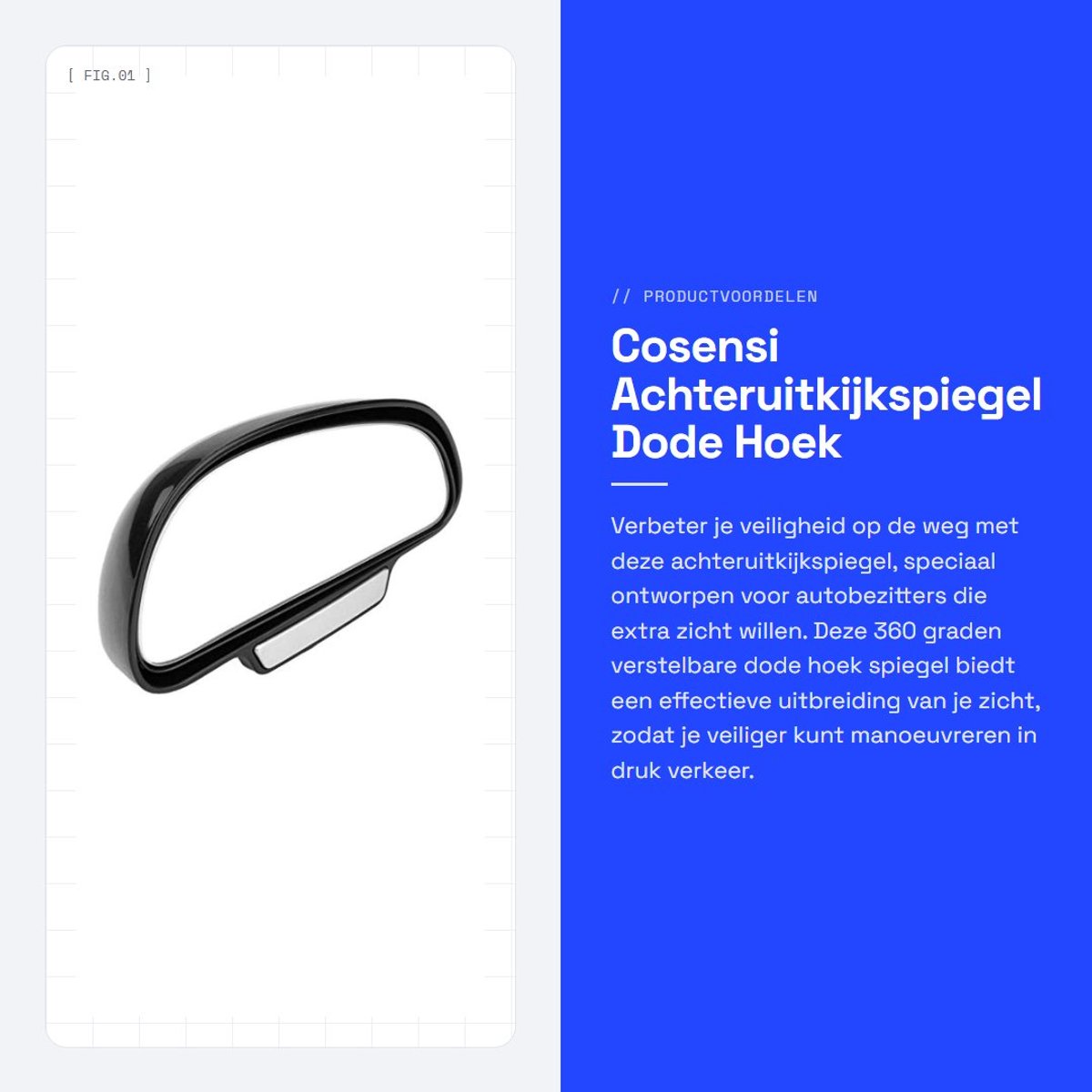 Dailygoods- Achteruitkijkspiegel 360 Graden Verstelbaar - Dode Hoek Spiegel - Groothoek Spiegel - Zwart ABS - Effectieve Zichtuitbreiding - Dodehoekspiegel
