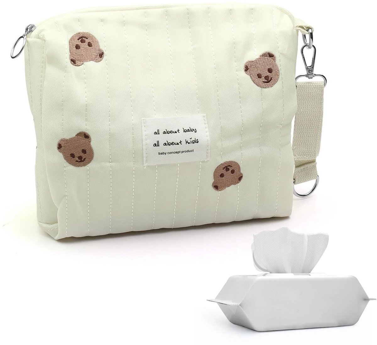 Dailygoods- Luiertas crèmewit - Handige luiertas - Draagbaar voor onderweg - Berenmotief - Ruime opbergruimte - Duurzaam katoen - Baby Tas