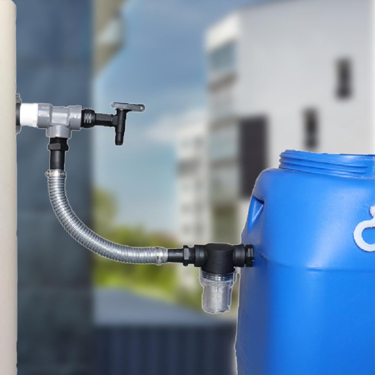 Regenwateropvang - Regenton omleiding - Water besparen - Duurzaam PVC materiaal - 7-10 cm diameter - Grijs