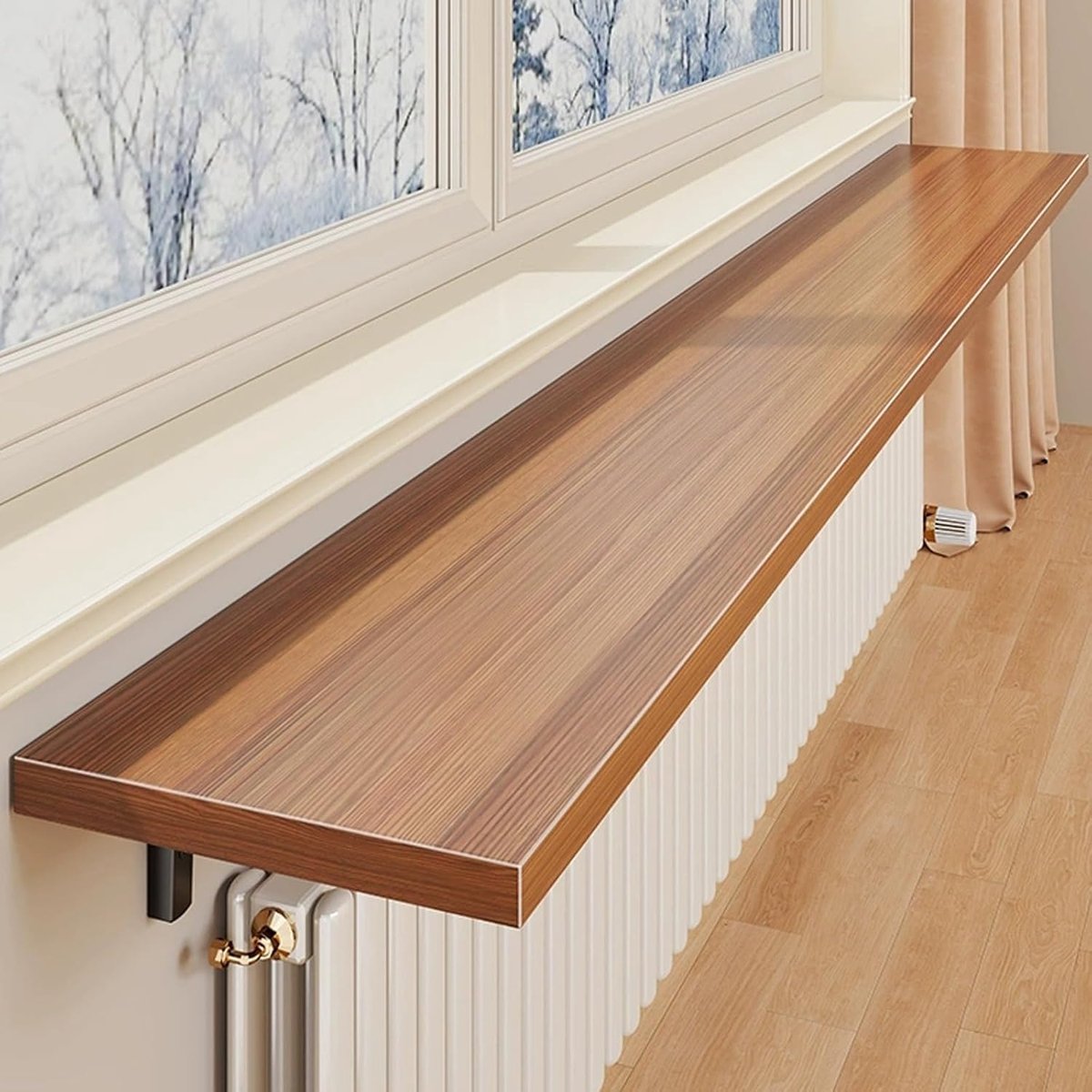 Radiator Plank - Plank voor Verwarming - Decoratieve Plantenweergave - Ruimtebesparend Ontwerp - 90x20cm - Houtkleur