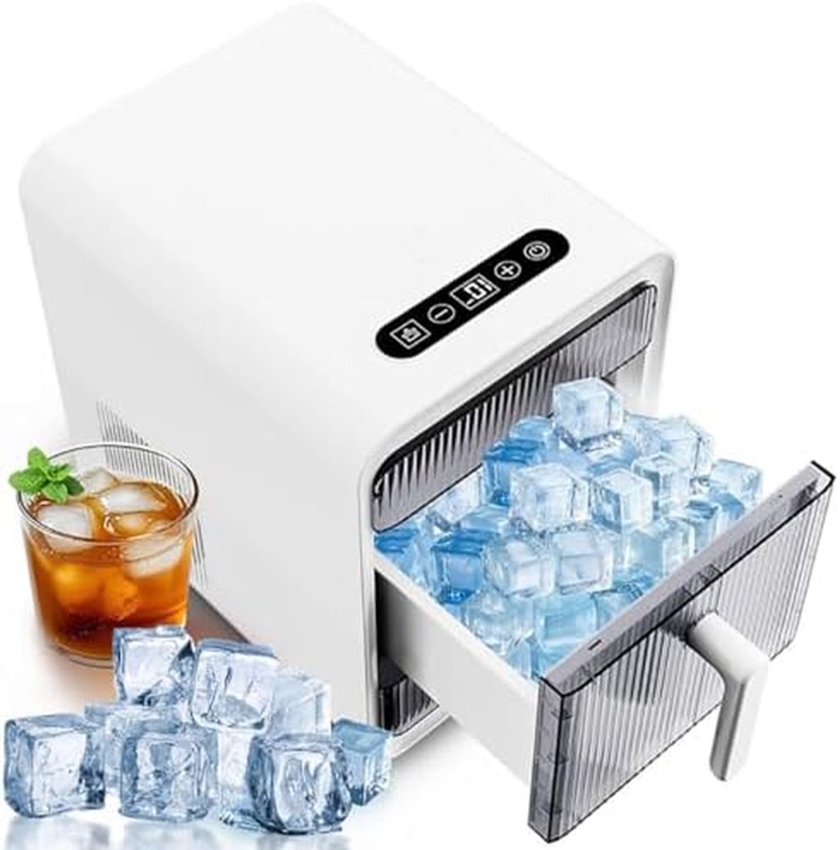 Draagbare IJsblokjesmachine - Aanrechtmachine Nugget - Snelle Koeling Thuis - Zelfreinigende Functie - 1.5L Tank - Wit