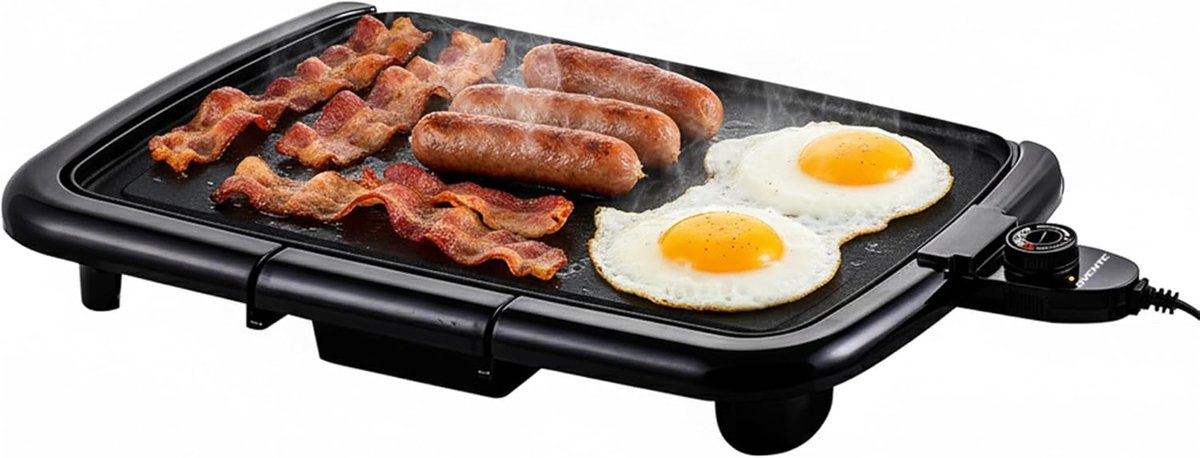 Elektrische Grillplaat Binnen Grill Gezond Koken Snelle Opwarming 40 x 25 cm Zwart