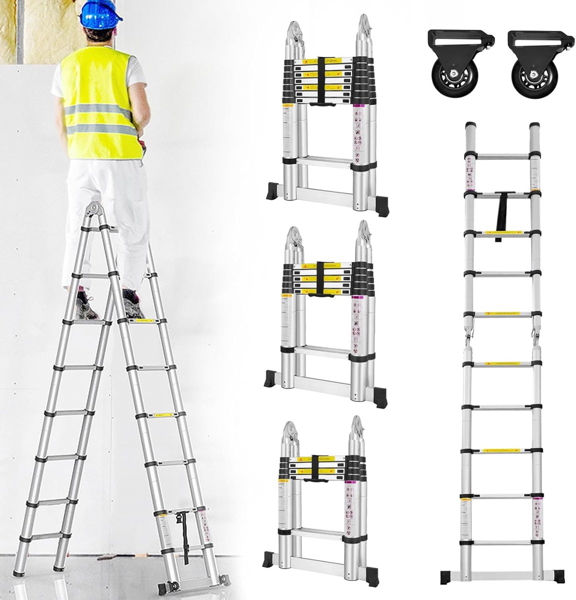 Telescopische Ladder - Opvouwbare Ladder - Huis Onderhoud - Veiligheidsmechanisme - 5 Meter - Zilver