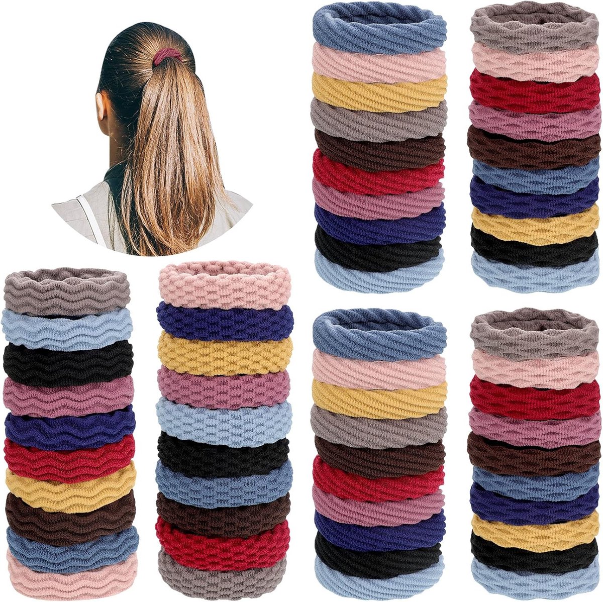 Haarelastiekjes Set - Haarbandjes Katoen - Dagelijkse Styling - Naadloos Ontwerp - 60 Stuks - Multi-Color