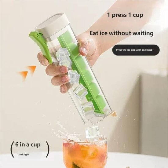 IJsmachine Glas - IJsvorm Bak - Cocktails Koelen - Handige Pers Ontgrendeling - 6 IJsblokjes - Groen Oranje — afbeelding 3
