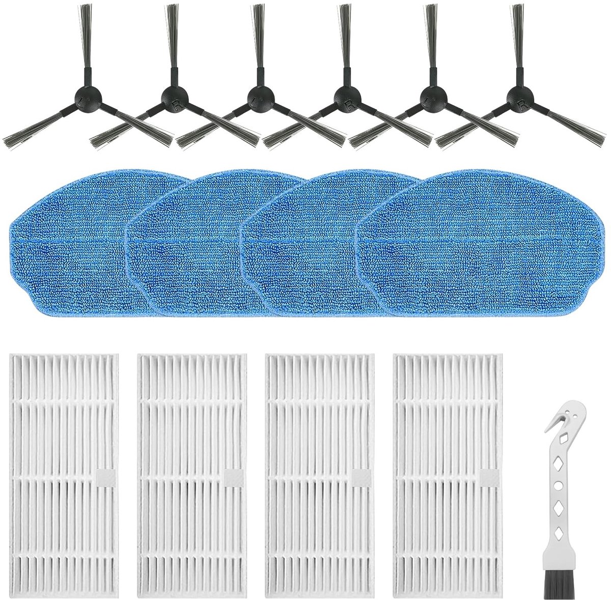 Dailygoods- Accessoires Robotstofzuiger - 6 Zijborstels - 4 Filters - 4 Mopdoeken - 1 Reinigingsborstel - Geschikt voor Cecotec Conga 999 Origin X-Treme - Robotstofzuigeronderdelen