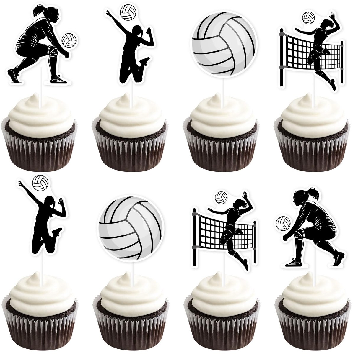 Dailygoods- Volleybal Topper 36 Stuks - Taartversiering - Taartdecoratie Set - Sport Decoratie - Verjaardagsfeest Decoratie - Premium Design