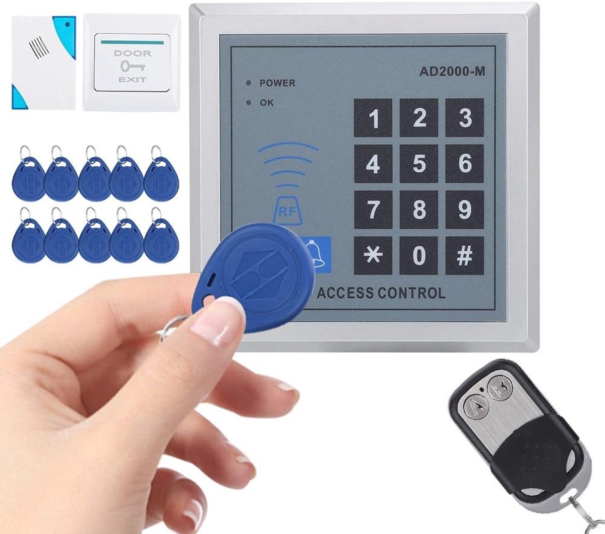 Toegangscontrole Systeem - Deur Beveiliging - Veilig Toegang - Kaart en Code - 10 Sleutelhangers - Zilverkleurig