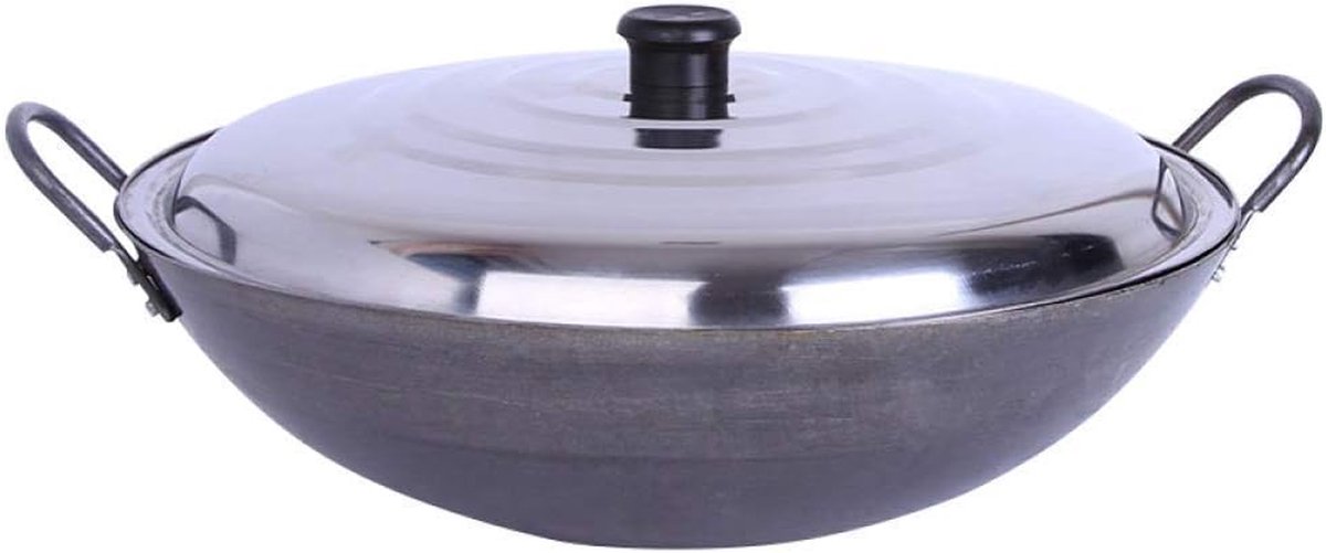 Gietijzeren Wok Pan - Kookpan Koekenpan - Roerbakken Thuis - Handgemaakt Ontwerp - 50cm Diameter - Zwart