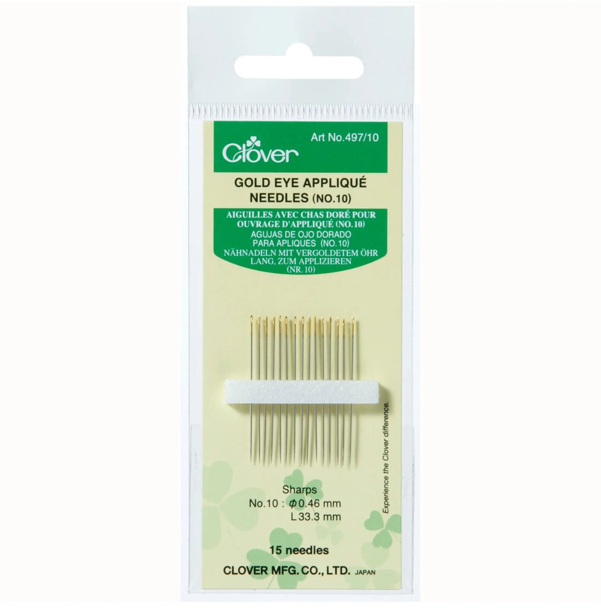 Clover Gold Eye Applique Needles No 10 15 stuks