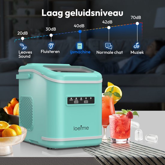 LOEFME IJsblokjesmachine - 1,4L - 12kg/24 uur - Bulletijs - IJsblokjesmaker - IJsschep, Ijsmand - Draagbaar - Zelfreinigingsfunctie -Groente — afbeelding 4