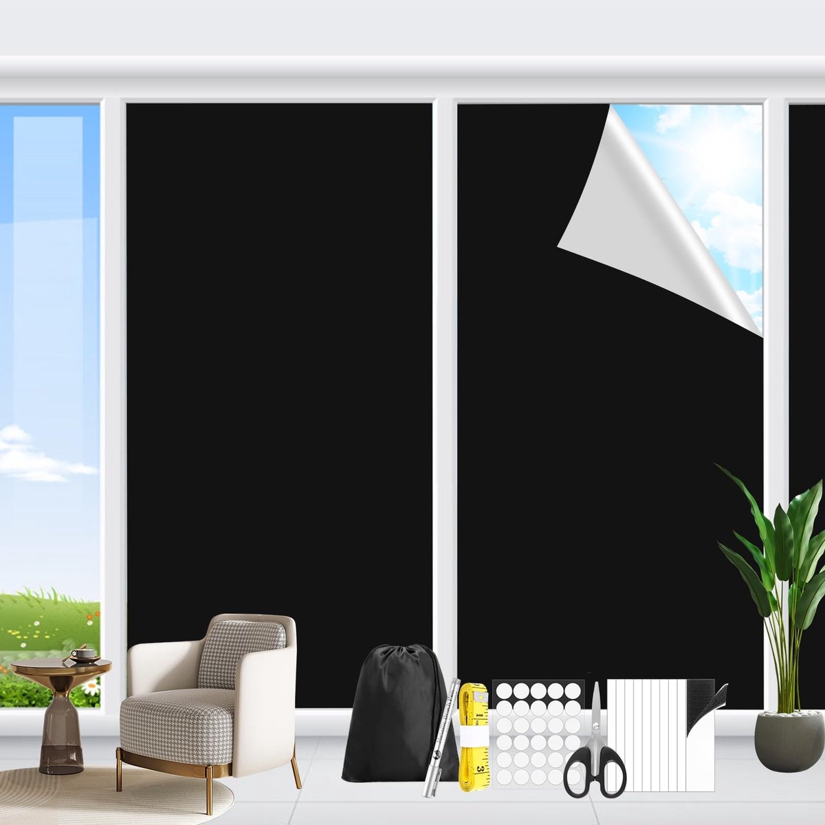 Dailygoods - Verduisterend Rolgordijn Zonder Boren 300 × 147 cm, Raam Verduistering Oxford, Draagbaar Tijdelijk Verduisteringsgordijn, Verduisterende Stof Dakraam Zonwering voor Slaapkamer, Reizen