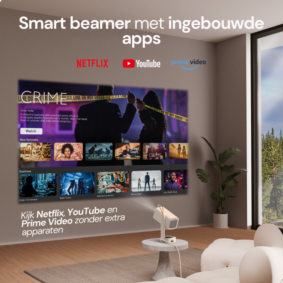 Yaber T1 Pro Mini Beamer – Draagbare Thuisbioscoop – LED‑Moodverlichting – 8 W TurboSonic Sound – 1080p Full HD – 180° Gimbal & Auto‑Focus – Wi‑Fi 6 & Bluetooth – 40‑120″ Short‑Throw – foto 3