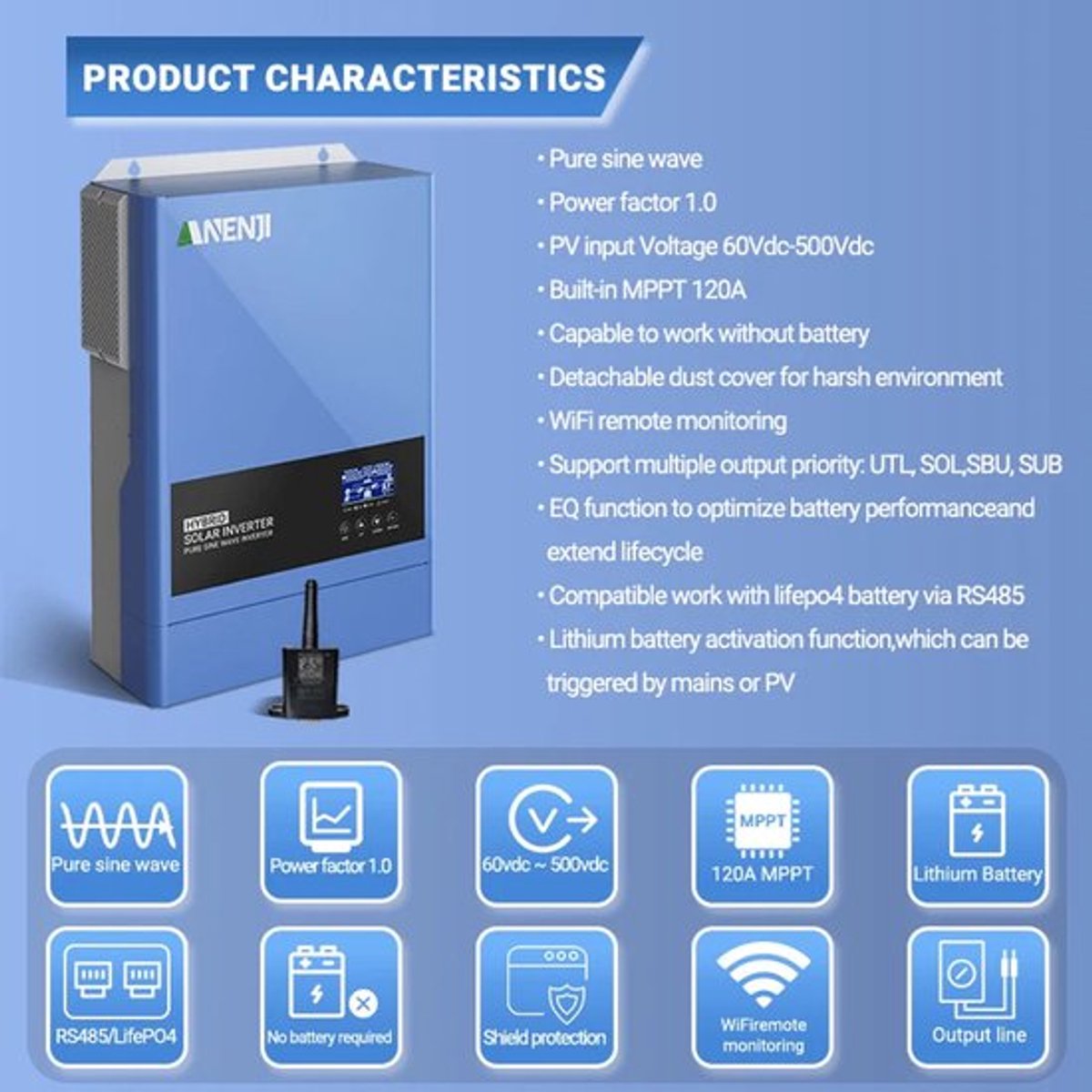 Hybride Zonne-Energie Omvormer – Zonne-Omvormer – Solar Inverter – Energieomvormer – PV Omvormer – 6,2 KW Vermogen – WiFi Monitoring