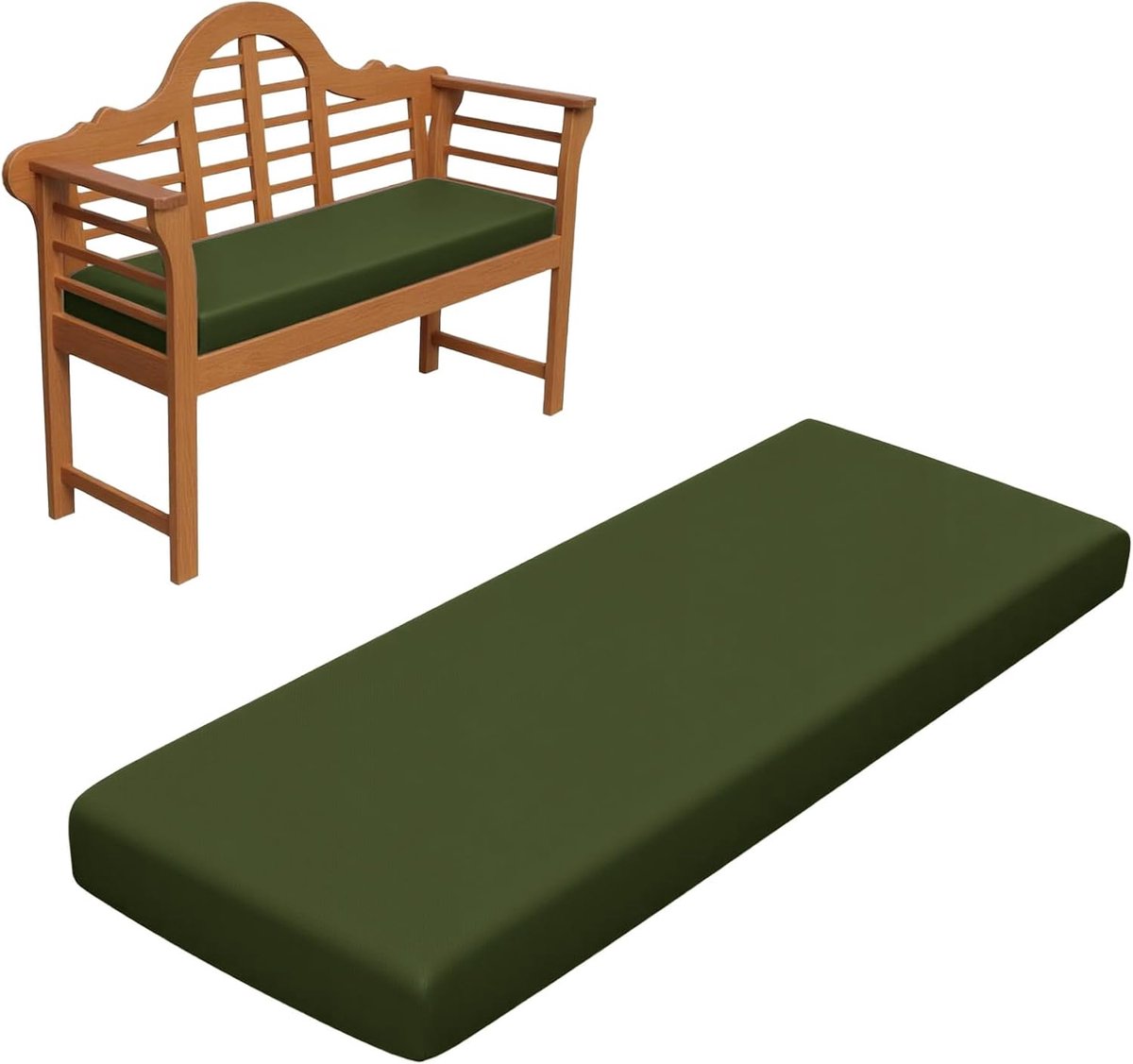 Zitkussen Tuinbank - Bankkussen Outdoor - Comfort Buiten - Antislip Onderkant - 155 x 45 cm - Legergroen