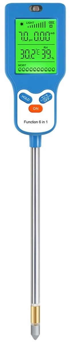Bodemtester 6-in-1 - Vruchtbaarheidsmeter - Planten Groei - Snelle Meerdere Metingen - LCD Display - Zwart