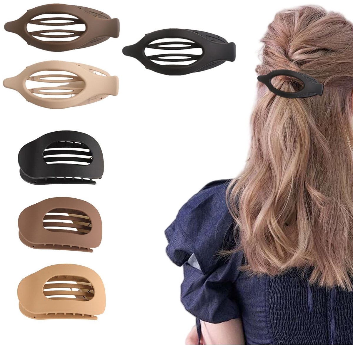 Dailygoods- Haarspelden Set - Zes Clips - Neutrale Kleuren - Platte/Ovale/Bladvormen - Goede Grip - Comfortabel Draaggevoel - Haarklemmen