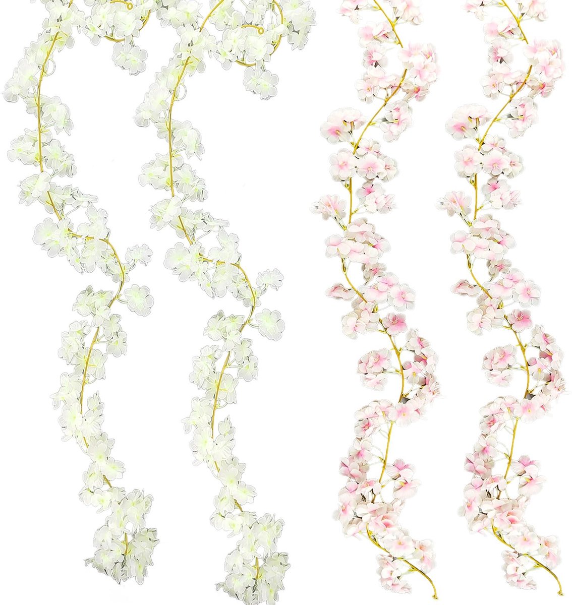 Dailygoods- Bloemenslinger 1,8 m - Kunstbloemen - Kersenbloesem - Bruiloft/Feestdecoratie - Roze/Wit - 4 Stuks - Decoratieslinger