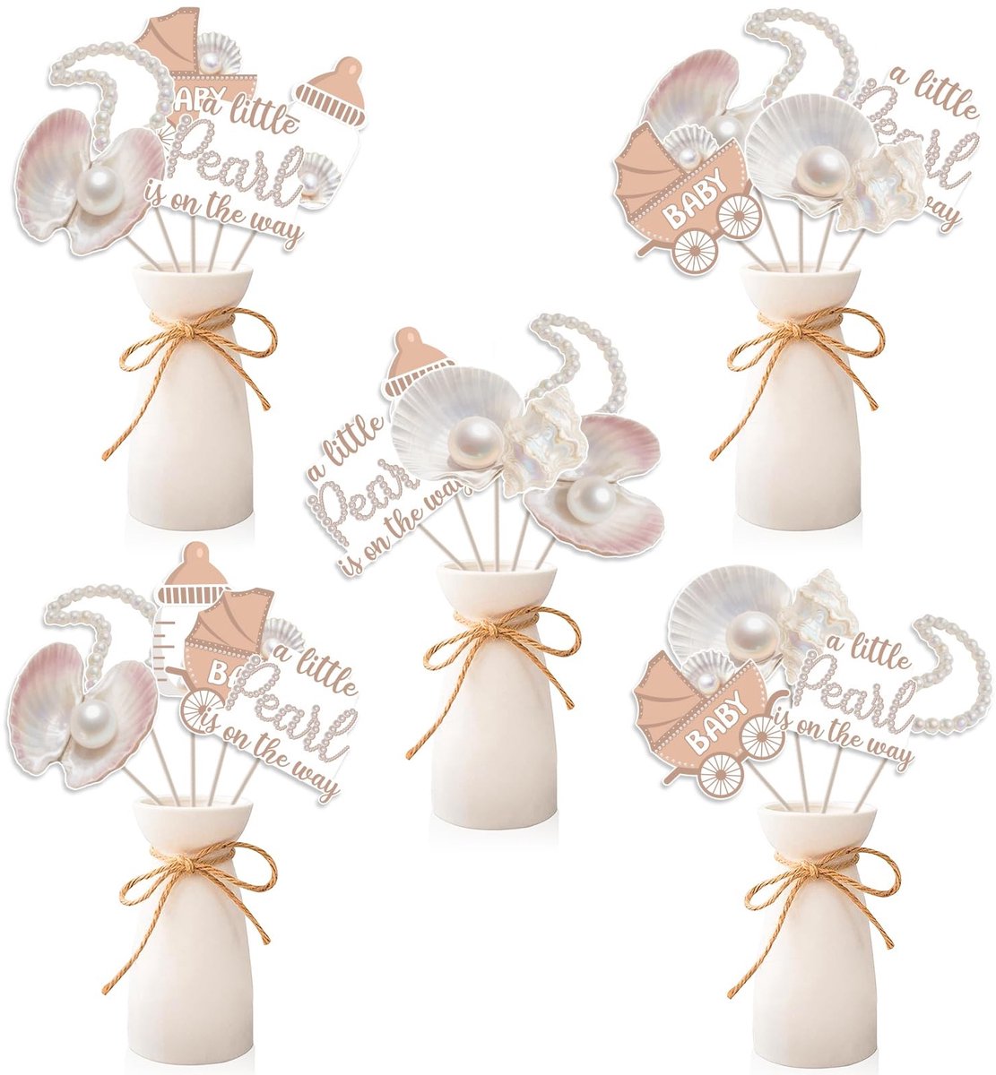 Dailygoods- Parels Tafelstukken 24 Stuks - Baby Douche Decoratie - Parelthema Centerpieces - Tafelversiering - Elegant Ontwerp - Sprankelende Schelpen - Tafeldecoratie
