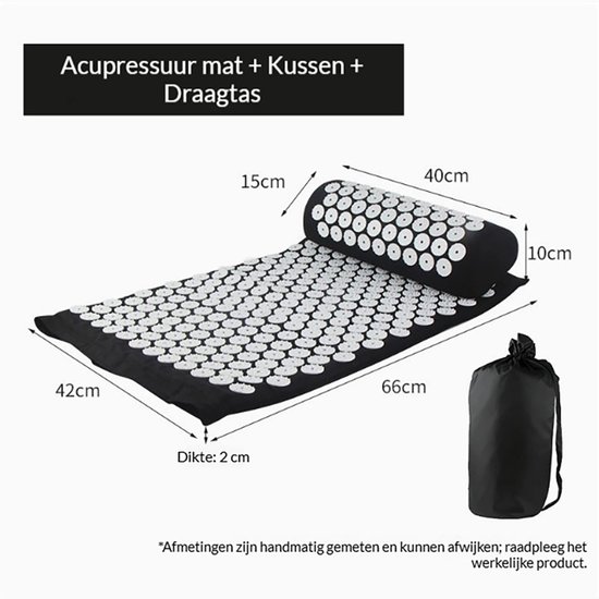 Gloovon® - Spijkermat met Kussen - Acupressuur Mat - Massage Mat - Lotusbloem - Incl. Draagtas - 68x42x2 cm - Zwart van Gloovon® — afbeelding 4